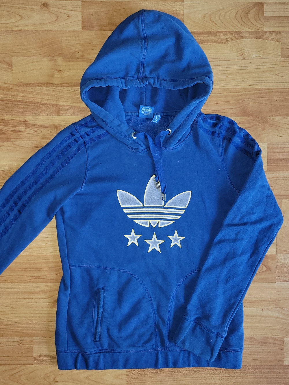 Adidas Originals Blue Trefoil Star Pullover Hoodie Sweatshirt, Small